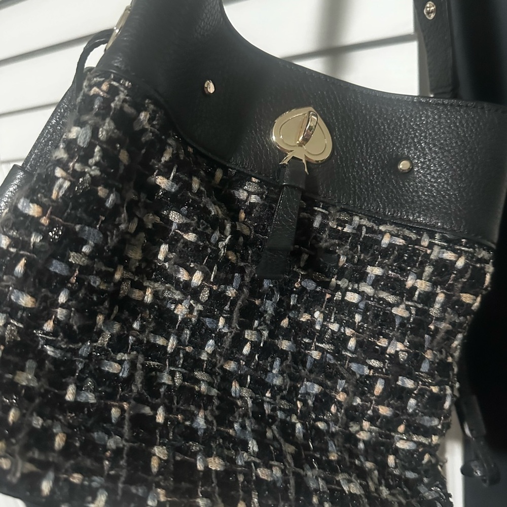 kate spade Black Tweed Shoulder Bag with Gold Turn-Lock